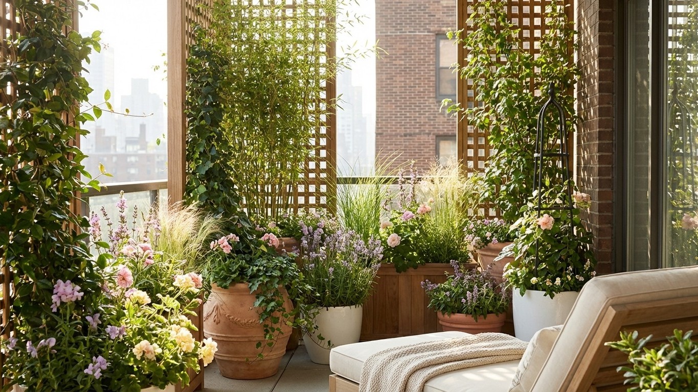 Créer un brise-vue végétal en pots sur balcon : plantes, supports et entretien