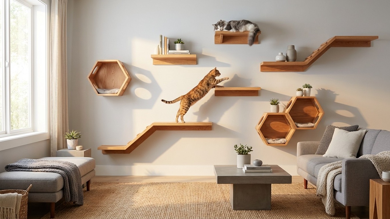 Mur à chat : étagères, passerelles et parcours d’escalade sécurisés (design + fixation)