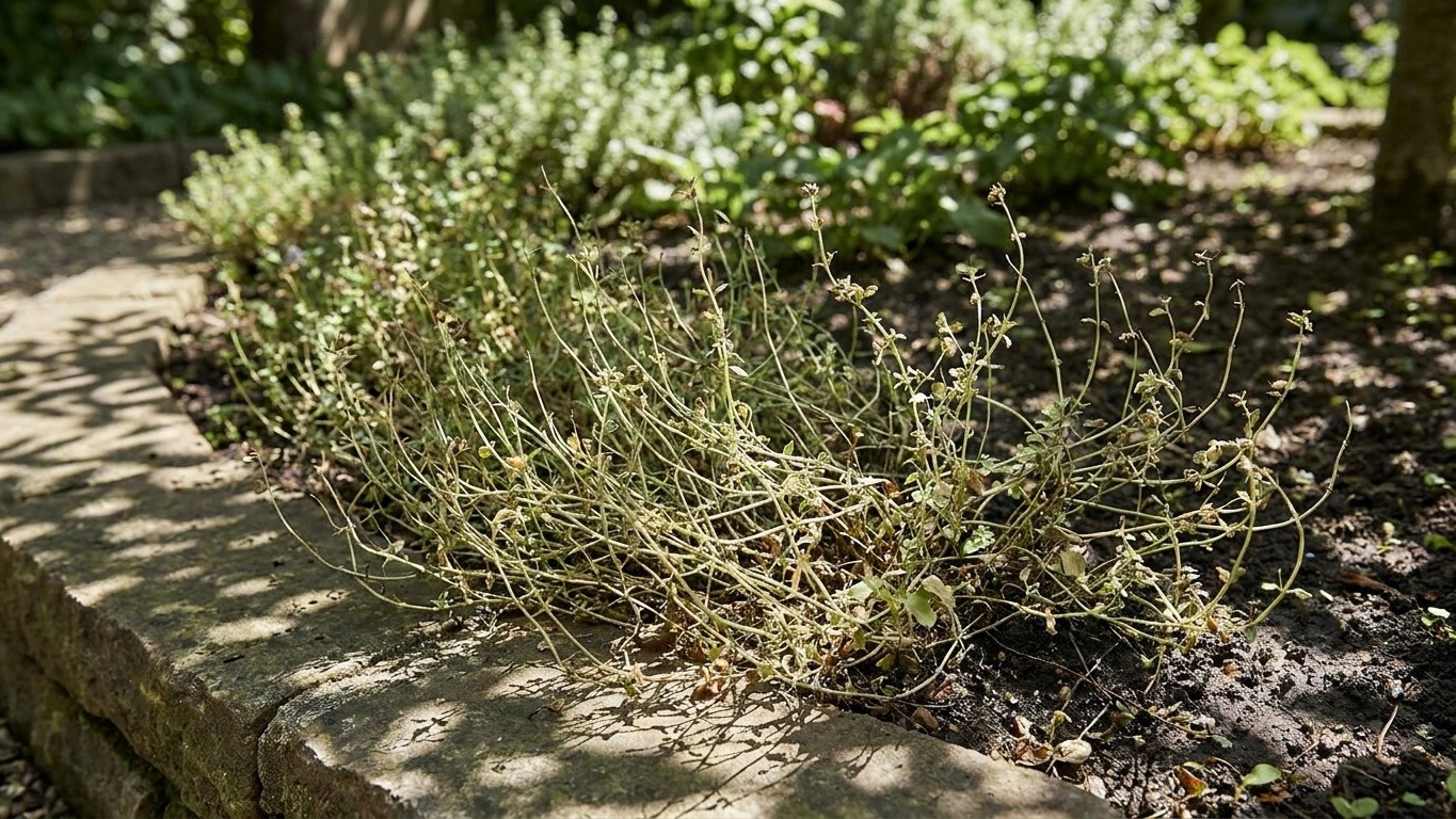 I planted my creeping thyme along the shaded side of the path to save time: when I looked at the strip at the end of the s...