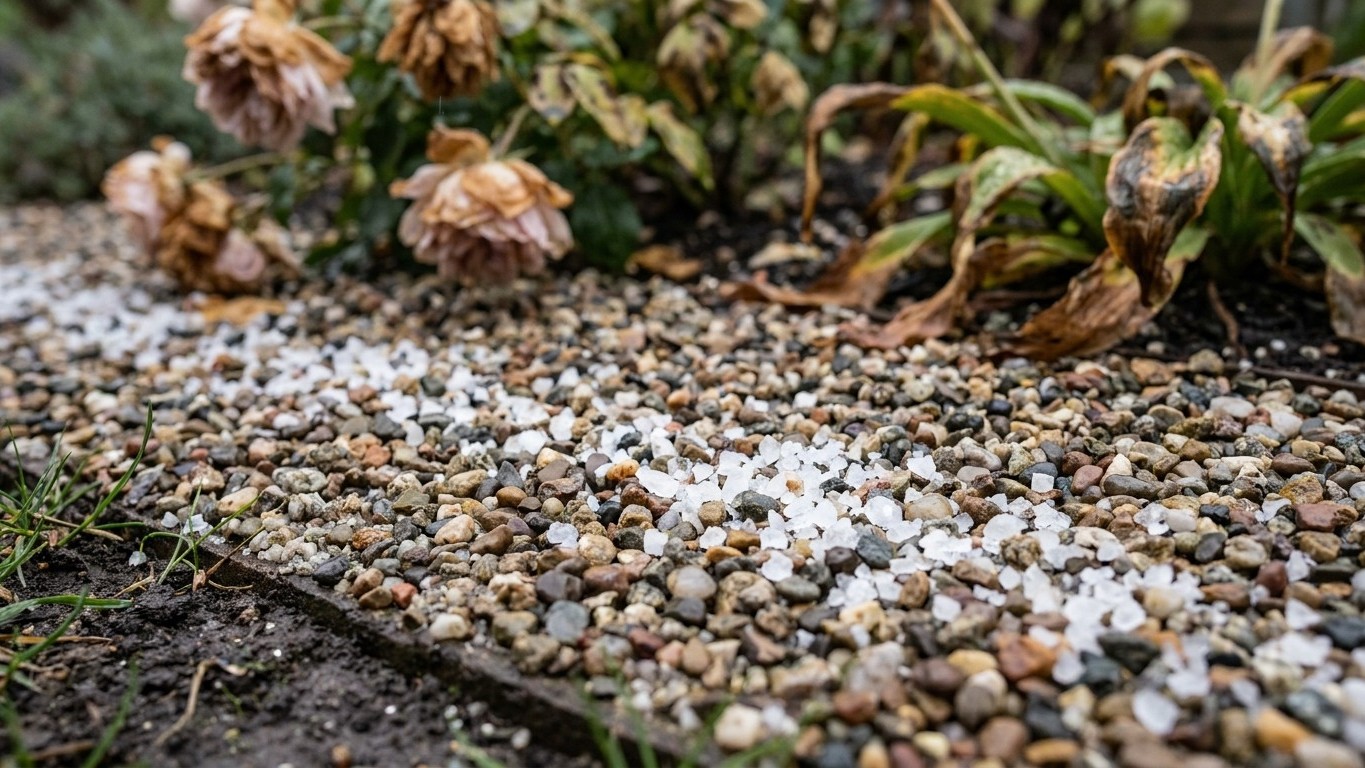 I poured coarse salt on the weeds in my gravel path to kill them fast: when I saw what happened to my flower beds after th...