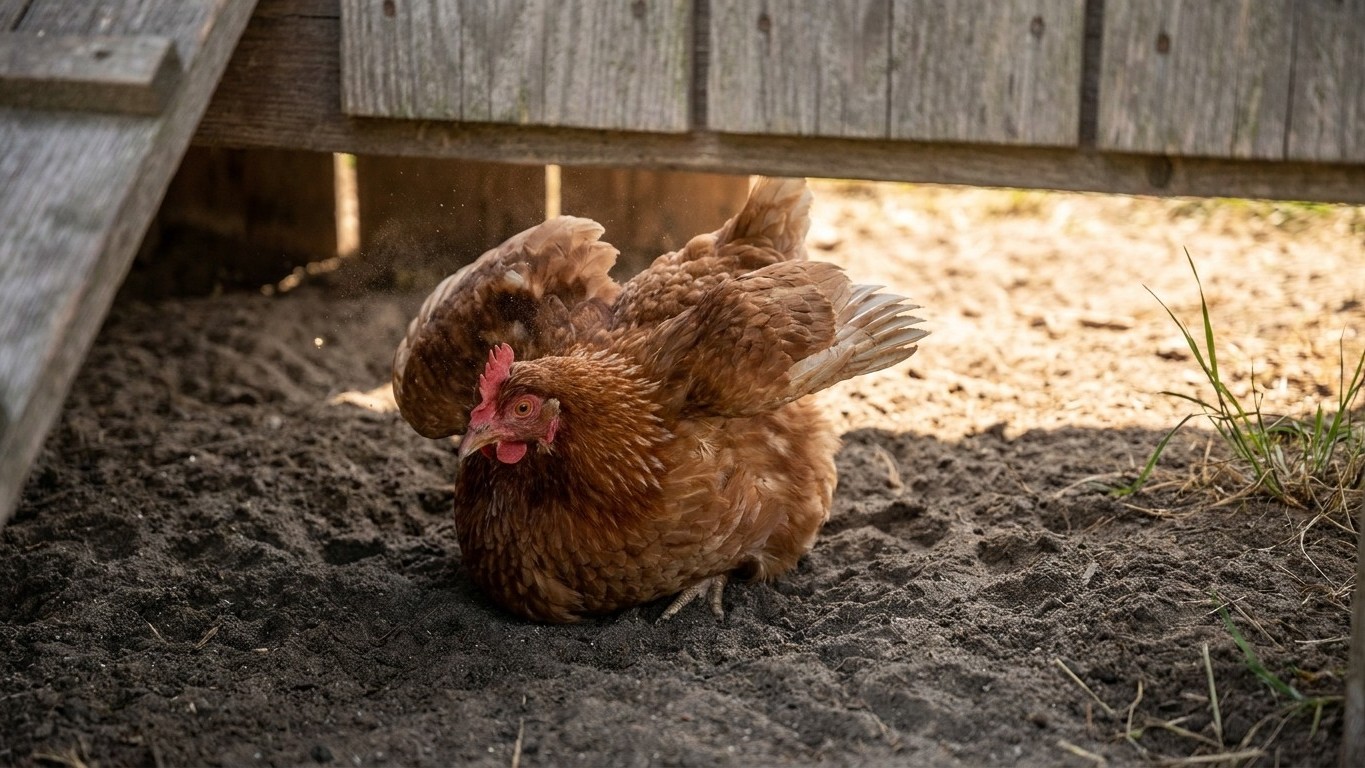 I set a simple tray of damp sand in the shade of my henhouse just for the dust baths: since then, not one hen stands panti...