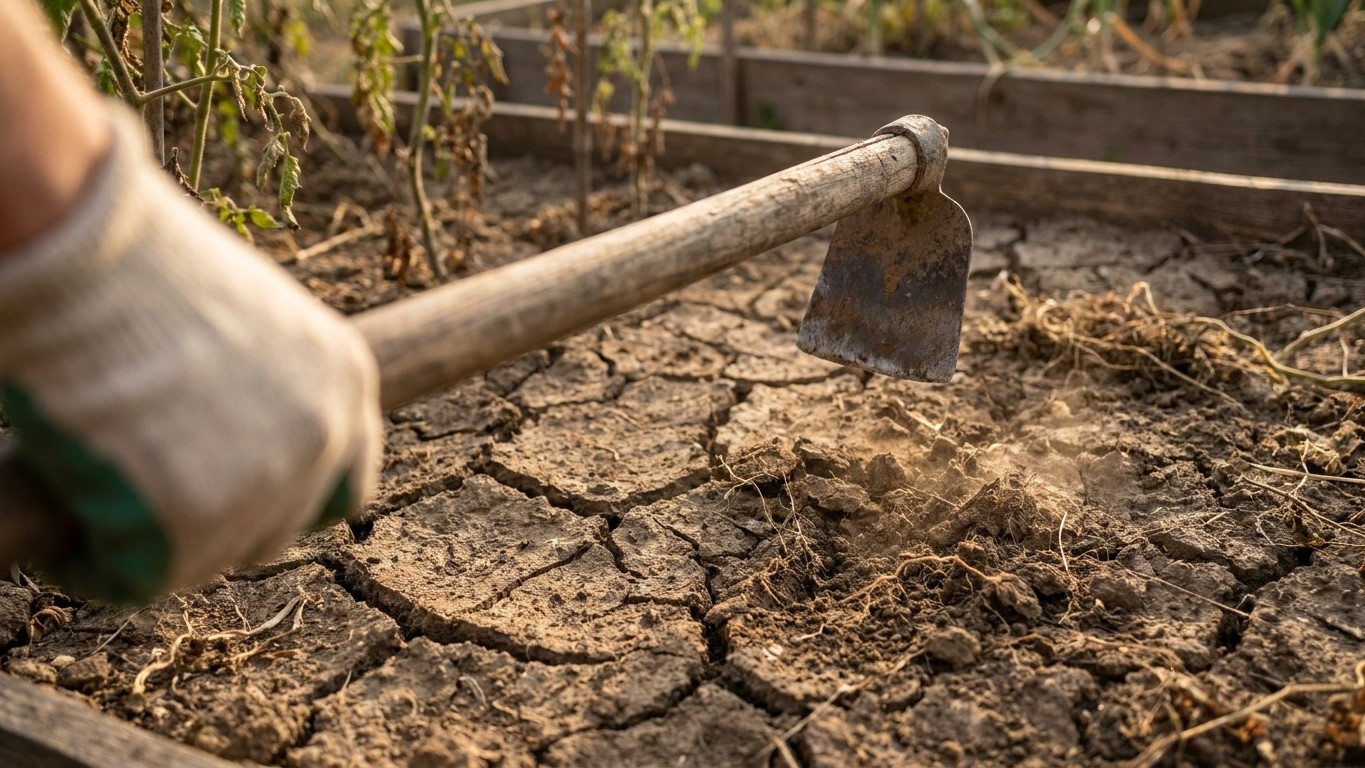 I hoed my rows every dry afternoon just to seal the soil with a crust of dust: three weeks later, the state of my beds tol...