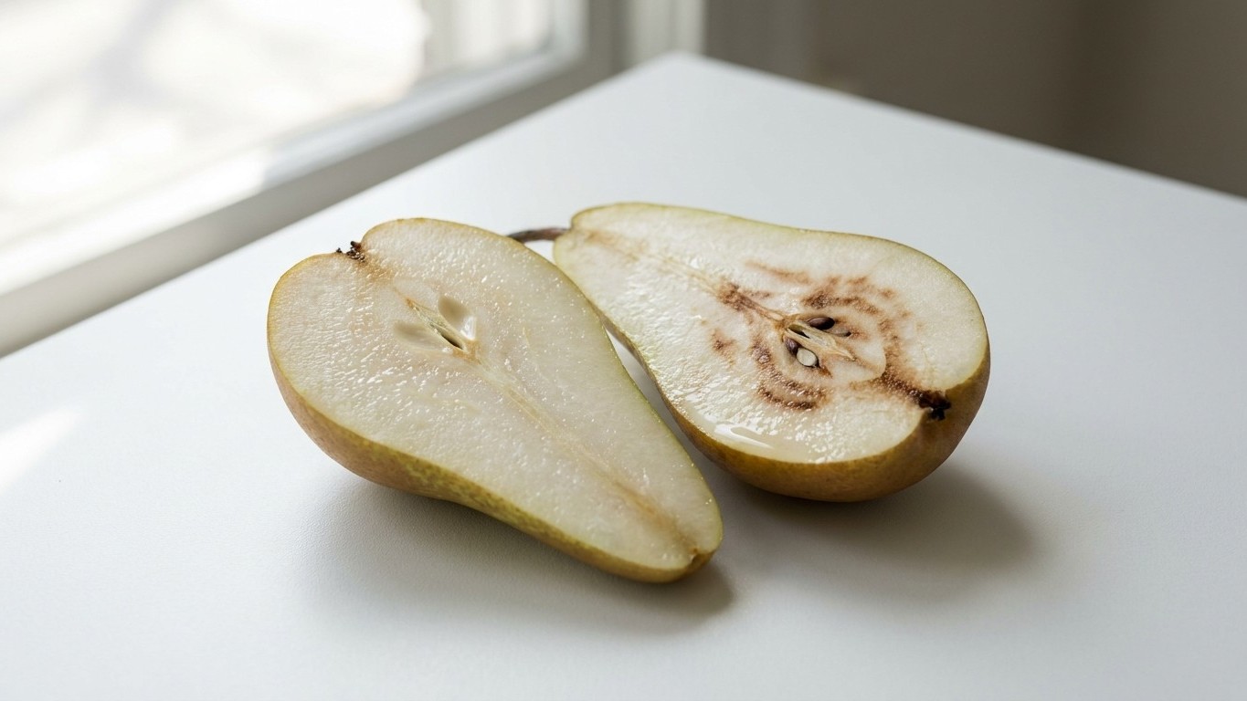I left my Conference pears on the tree ten extra days just to let them ripen: when I cut the first one open, what had gone...