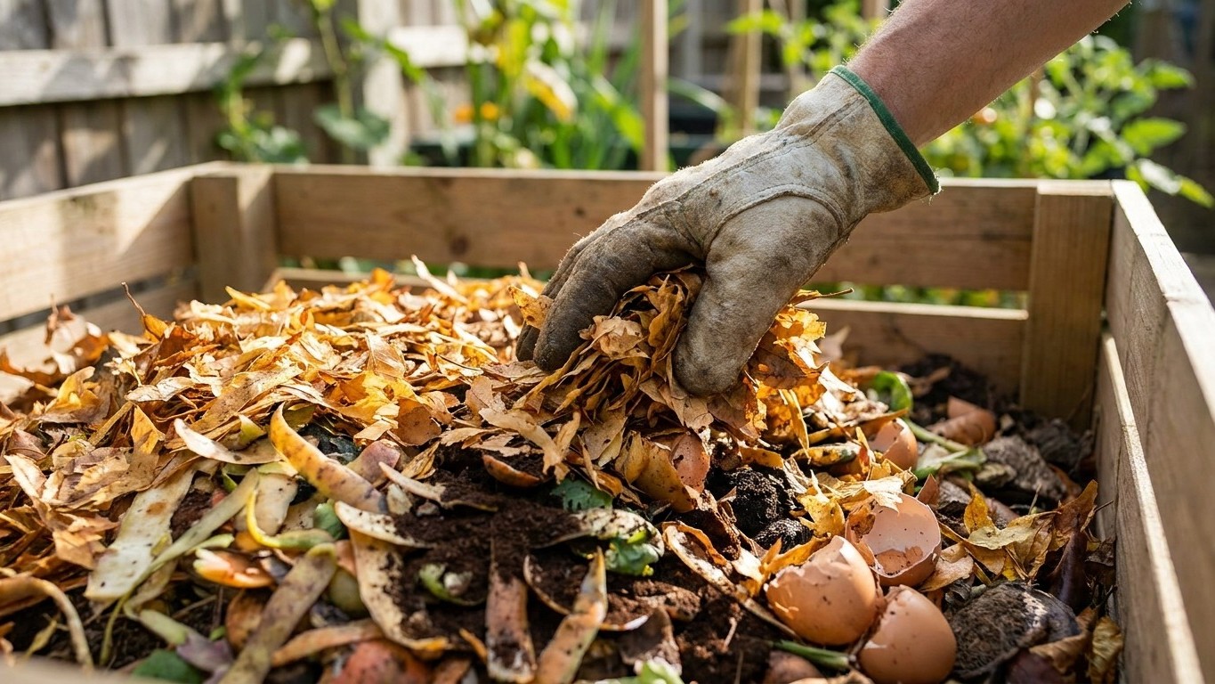 I tipped a bucket of shredded leaves over my compost scraps just to stop the smell: since then, not a single fly has lande...