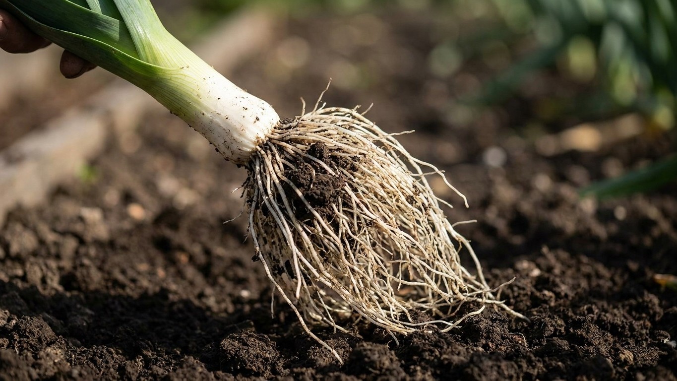I transplanted my winter leeks whole in August to spare them: a month later, when I lifted one, I understood why they'd st...