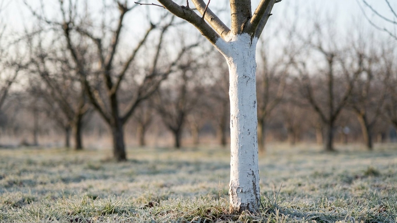 My neighbour always paints his fruit tree trunks white before the first frosts and it's not to keep insects away