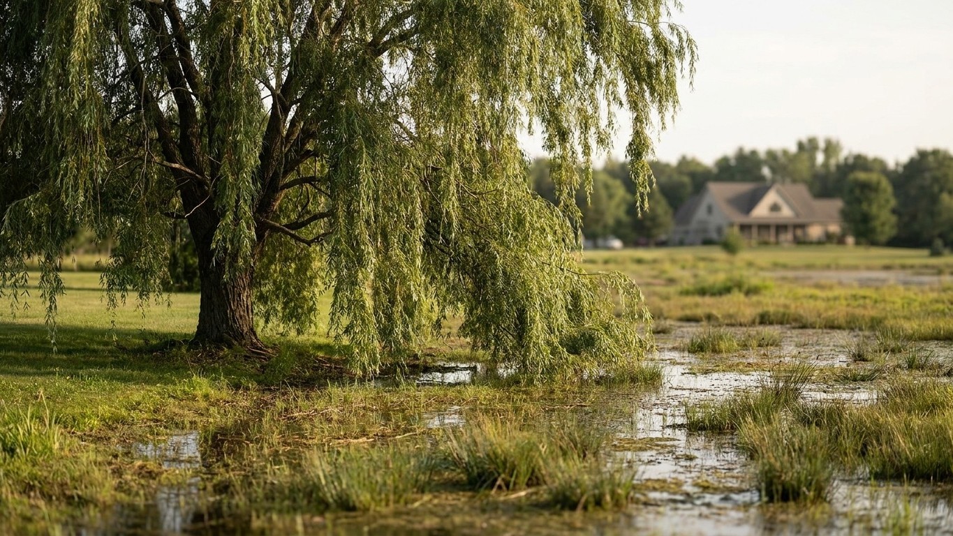 My neighbour always plants his weeping willow right at the bottom of the plot and it's not for the view